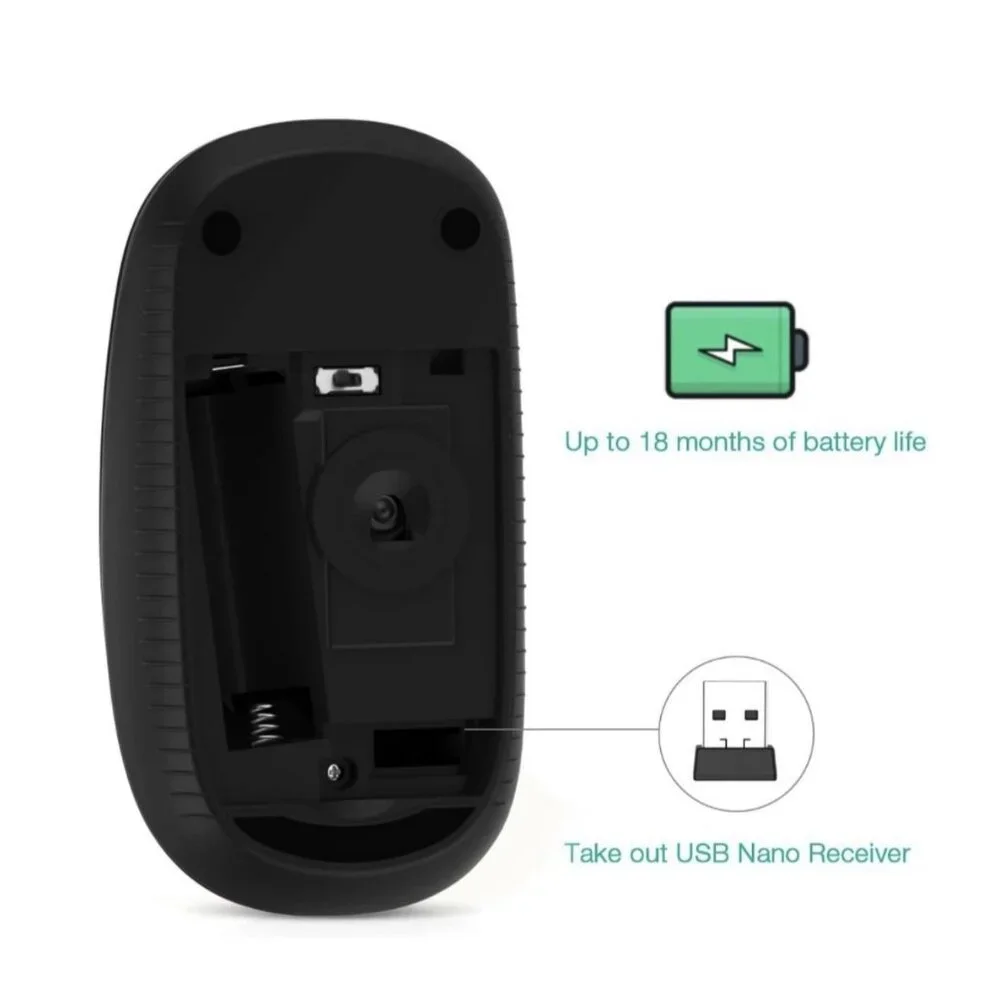 Wireless 2.4G Silent Mouse with USB Receiver DPI Precision Black Gold, New